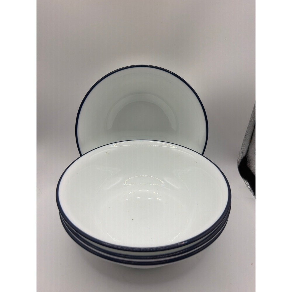 4 Corelle OCEAN BLUES 6.25" Soup Cereal Bowl White w/Dark Blue Rim